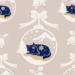 Fox pattern vector flat design blue Winter Christmas