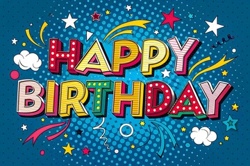 Celebrate with this vibrant retro Happy Birthday graphic for party invites and fun event decorations
