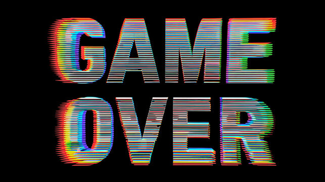 Smooth rounded game over typography under subtle chromatic noise