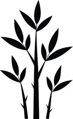 Black silhouette of bamboo stalks with leaves isolated on white background silhouette