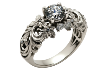Exquisite silver ring featuring intricate floral designs and a stunning central gemstone highlighting craftsmanship and elegance