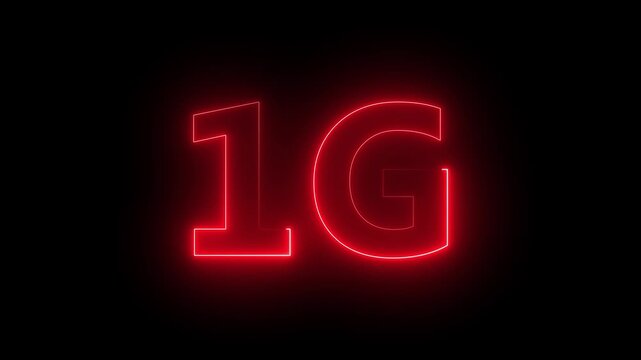 1G Network Icon Animation in Neon. Glowing Computer and Smartphone Wi Fi Internet Symbol on Black Background. 4K video 