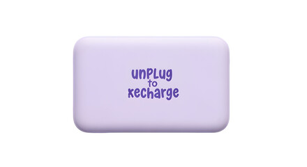 Fototapeta premium Pastel power bank with “unplug to recharge” label, isolated on white background