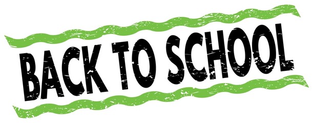 BACK TO SCHOOL text on green-black lines stamp sign.