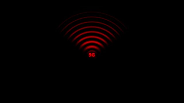 9G network Wi-fi icon concept loop animation video with radio waves on black background. 4k video animation 