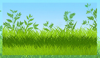 Obraz premium 하늘과 연녹색 들풀 배경