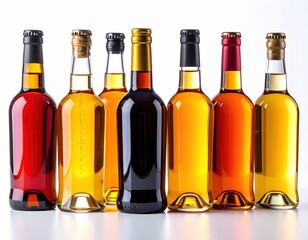 Assortment of bottles featuring varied liquid colors and textures for commercial use