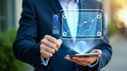 Business growing in 2025. Analytical businessman planning business growth 2025, strategy digital marketing, profit income, economy, stock market trends and business. - Powered by Adobe