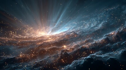 Fototapeta premium Cosmic nebula with swirling gas clouds and glowing stardust particles