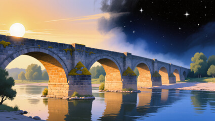 Bridging day and night under the vibrant sky