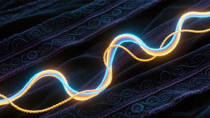 Vibrant illumination dancing across dark, textured fabric