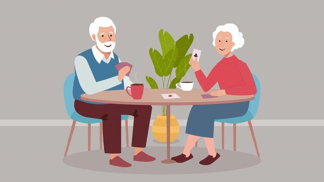 Retirement-age people having fun together playing poker