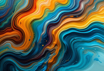 Obraz premium Abstract Color Flow Artwork With Vibrant Blue and Orange Details.