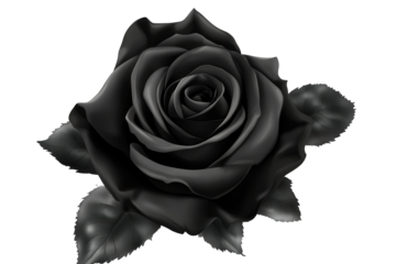 Black rose on a transparent background representing beauty and elegance, perfect for design projects, invitations, and floral arrangements showcasing deep emotions and timeless symbolism