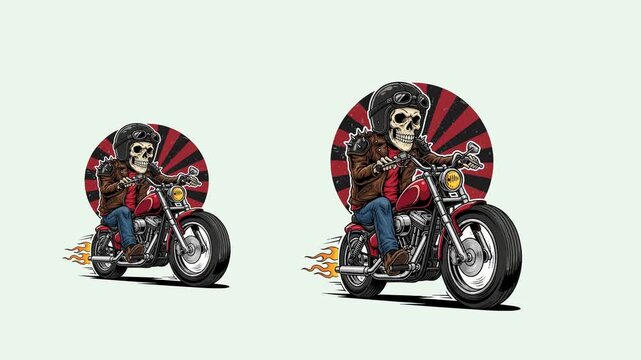 Skull Rider on Big Motorcycle &ndash; Epic Racing Intro with White Background
