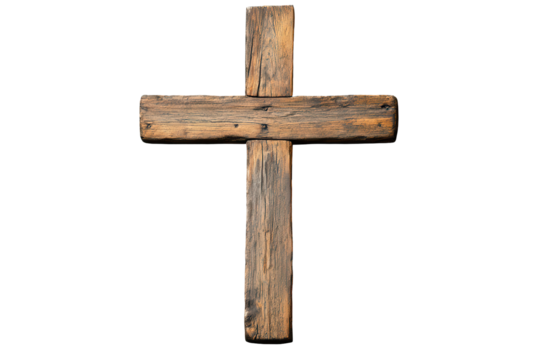 Isolated old wooden cross with rustic details displayed against a transparent background for creative and artistic use in design projects - Powered by Adobe