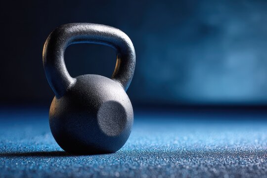 Kettlebell gym floor workout fitness dark blue background - Powered by Adobe