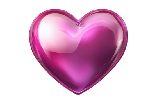 Glossy pink heart displaying a vibrant sheen set against a transparent background ideal for digital projects and romantic designs - Powered by Adobe