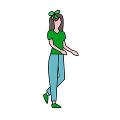 Woman Standing In Green Shirt