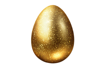 Shining golden egg isolated on a transparent background showcasing its glittery and reflective surface, creating an eye-catching visual for various creative uses