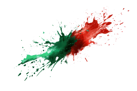 Colorful splashes of red and green paint create an artistic explosion reflecting vibrant creativity and expression in a dynamic and energetic display