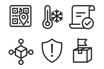 Icon set representing various technology and security concepts for digital management and tracking in modern applications
