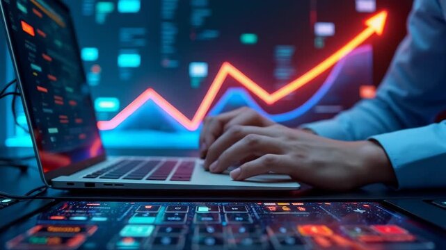 Business growing in 2025. Analytical businessman planning business growth 2025, strategy digital marketing, profit income, economy, stock market trends and business.