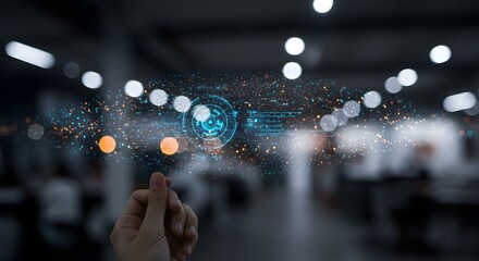 User Touching Virtual Data Interface in 3D Space