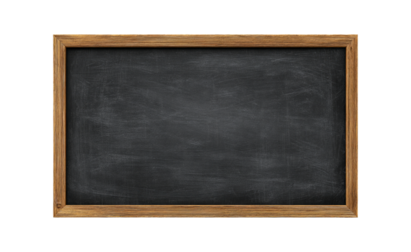 A wooden framed blackboard sign with a clean, blank surface ready for writing. Perfect for cafes, restaurants, or shops. Isolated on transparent background