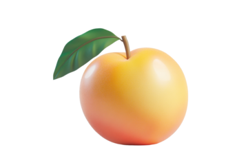 Peach fruit icon designed with vibrant colors and a smooth surface, featuring a fresh green leaf, isolated on a transparent background for easy use in various creative projects