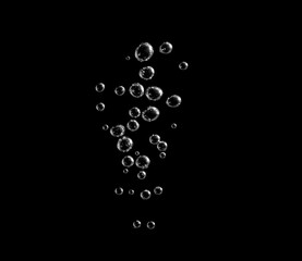 Underwater bubbles, Underwater oxygen design concept, Small water drops on black background, Close-up photography.