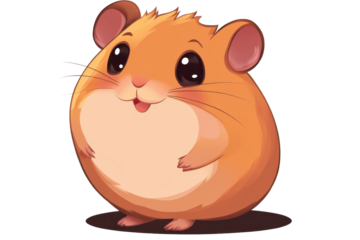 Cute hamster with big eyes and fluffy fur isolated on a transparent background, showcasing its adorable features in a charming pose, perfect for pet-related themes or designs
