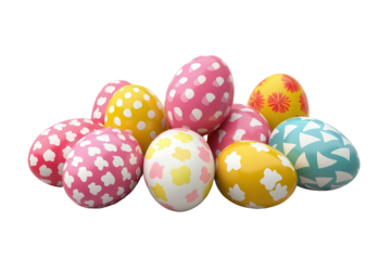 Colorful and decorative easter eggs arranged in a vibrant display on a transparent background for festive celebrations and creative projects