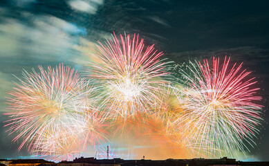 Festive fireworks in honor of the city day - the 303rd anniversary of Nizhny Tagil. August 2025.