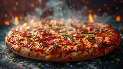 Savor the irresistible aroma of a freshly baked, steaming pepperoni pizza