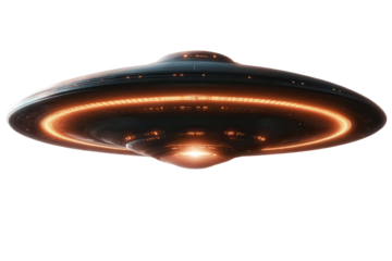 Mysterious unidentified flying object hovering with bright lights from above