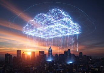 Global Business Network: Cloud Computing Data Transfer at Sunset