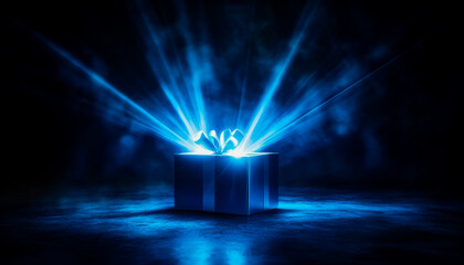 A magical box covered in glitter bursts with light and sparkling confetti, filling the air with celebration.