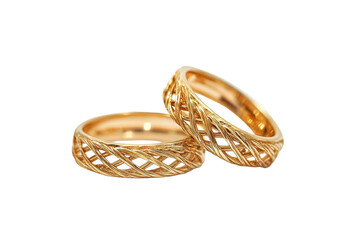 Elegant golden wedding rings isolated against a clean white background showcasing intricate design for a luxurious feel and timeless beauty perfect for celebrations