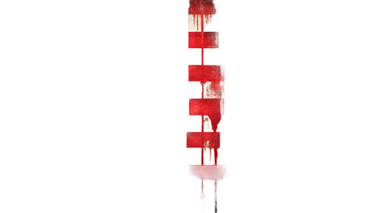 Red paint dripping down vertical stripes, isolated on transparent background