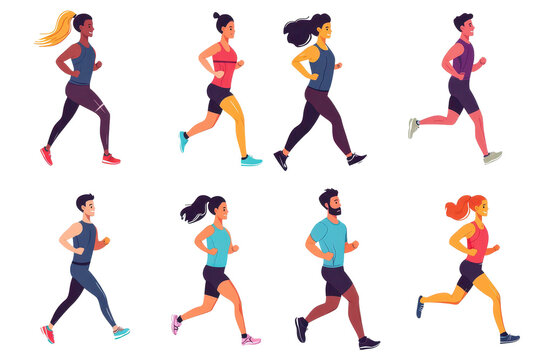 Silhouettes of diverse sport runners engaged in a dynamic running activity with energy and focus during a sunny day outdoors