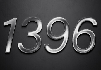 Chrome metal 3D number design of 1396 on grey background.