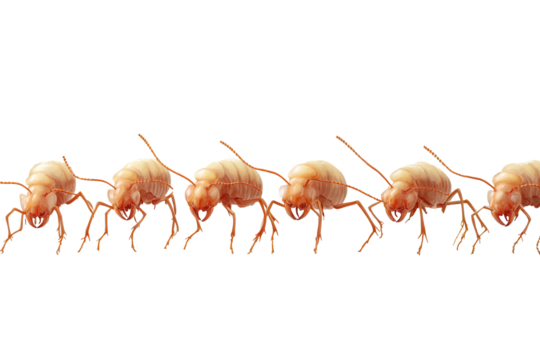 Worker ants march in a line searching for food and resources on a clean, flat surface during a sunny day
