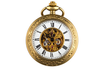 Luxury Golden Pocket Watch with Ornate Engravings, isolated on a transparent background