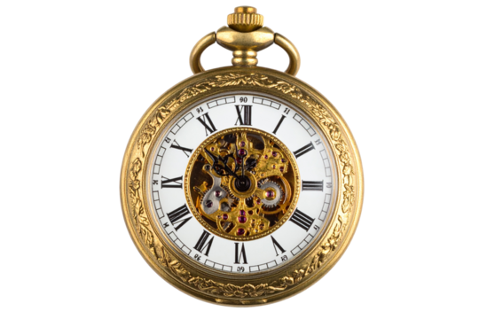 Luxury Golden Pocket Watch with Ornate Engravings, isolated on a transparent background