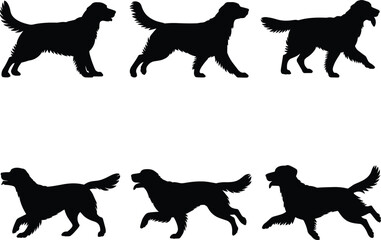 Dog silhouette, running dog, golden retriever, black dog clipart, walking pet, dog shadow, animal motion, canine silhouette vector