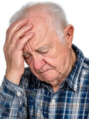 Obraz premium A Moment of Reflection: A portrait of a senior citizen lost in deep thought, their hand gently touching their forehead. This image captures the introspection and the weight of contemplation.