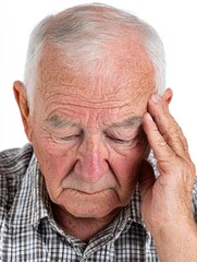 Obraz premium Melancholy of Years: A close-up shot of an elderly man, eyes closed, hand resting on his temple, evoking feelings of reflection and quiet contemplation, portrait of resilience.