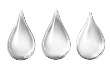 Set of water droplets isolated on a transparent background showcasing unique shapes and light reflections in a clean and clear design ideal for various artistic and creative applications