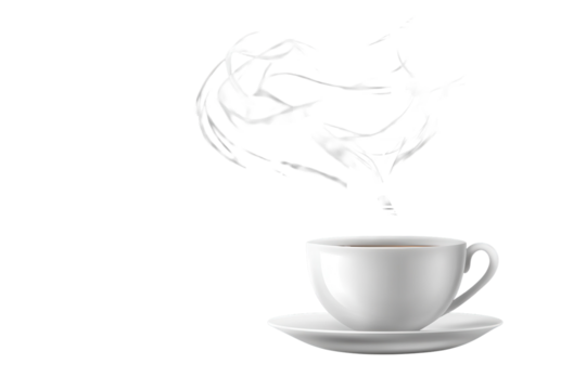 White smoke gracefully rises from a steaming cup of hot beverage on a dark background in a cozy setting